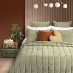 Courtepointe Unie Sauge En Velours Côtelé, Double-queen