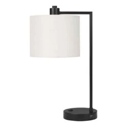 Monarch Specialties Lampe De Table USB En Métal Noir Avec Abat-jour Ivoire, 19"
