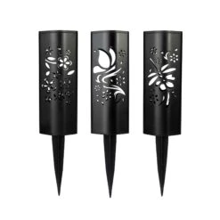 Borne Solaire Lumineuse Avec Découpes, Noir (choix Entre 3 Modèles)