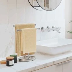 Umbra Porte-essuie-mains Double Autoportant Palm, Nickel