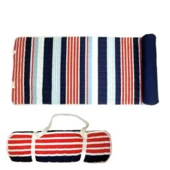 Tapis De Plage Portatif Avec Oreiller, 65,25'' X 25,25'' X 1" (bleu Et Rouge)