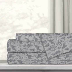 Ensemble De Draps Queen En Microfibre Avec Imprimé Forêt Grise, 4 Pièces