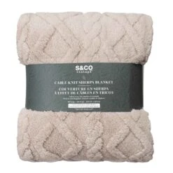 Couverture En Sherpa à Effet De Câbles En Tricot, 80'' X 88'' (beige)