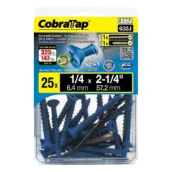 Vis à Béton à Tête Plate CobraTap De 1/4" X 2-1/4", 25 Unités