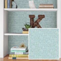 Papier Peint ''peler Et Coller'' à Texture Popeline Aqua, 20,5" X 18'