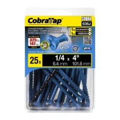 Vis à Béton à Tête Plate CobraTap De 1/4" X 4", 25 Unités