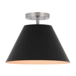 Canarm Semi-plafonnier Talia à 1 ampoule, Noir Et Nickel Brossé