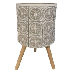 Jardinière Sur Pattes En Polyrésine Blanc Crème, 16'' X 28''