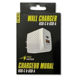 Chargeur Mural Double, USB-C Et USB-A