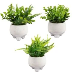 Plante Verte Artificielle Dans Un Pot En Céramique Sur Pattes, 7,5'' (choix Entre 3 variétés)
