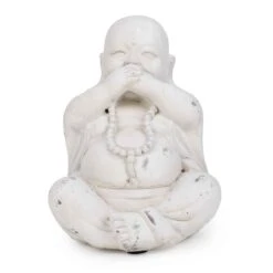 Bouddha Antique Avec Mains Sur Bouche, 5" X 4" X 6,5"