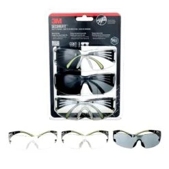Lunettes De Protection 3M à Monture Noire, Accent Vert Et Verres Transparents Gris & Miroir, Paquet De 3