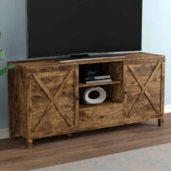 Meuble Télévision En Bois Récupérer à 6 étagères Et 1 tiroir, 58,5" X 15,5" X 27,75"
