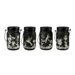 Bocal En Verre Solaire Avec Poignée En Métal Avec Design Thème Jardin, Noir (choix Entre 4 Modèles)