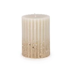 Chandelle Scintillante Striée Dorée Et Beige, 3" X 4-1/2"