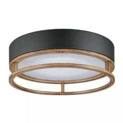 Globe Plafonnier è DEL Pour L'extérieur Et L'intérieur En Noir Avec Fini Faux Bois, 12" X 4-1/8"