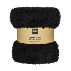 Jeté En Sherpa Noir à 'aspect De Givre, 50" X 60"