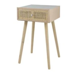 Table De Nuit En Bois Naturel Avec 1 tiroir, 15,7" X 14,5" X 27,5"
