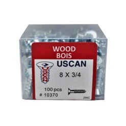 Vis à Bois à Tête Plate Plaquée Zinc, #8 x 3/4" (100 Unités)