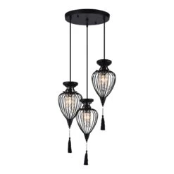 Luminaire Suspendu Noir à 3 Lumières De La Collection Queensdown, 15" X 47,2"