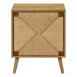 Table D'appoint En Stratifié Noyer Herbes De Mer Naturelles à 1 Porte, 19'' X 15,5'' X 23,25''