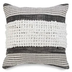 Coussin Avec Boucles En Gris Et Blanc, 17" X 17"