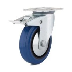 Roulette Industrielle Pivotante Avec Double Verrouillage En Caoutchouc élastique Bleu De 5''