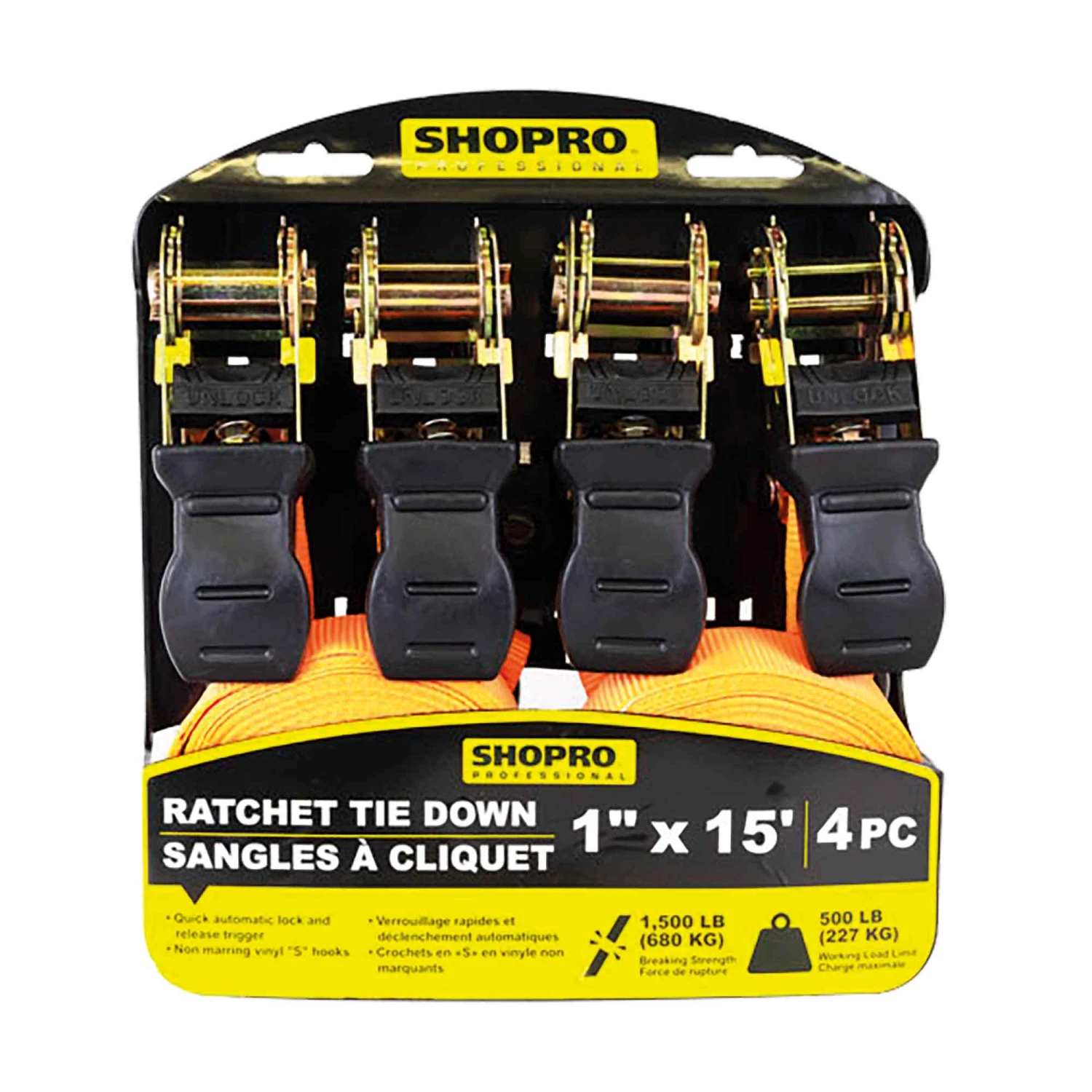 Sangle à Cliquet De 1" X 15' à Charge De 500 Lb Max, 4 Unités 3 Sangle à Cliquet De 1" X 15' à Charge De 500 Lb Max, 4 Unités