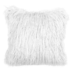 Coussin De 17" X 17" En Fausse Fourrure Mongole, Blanc