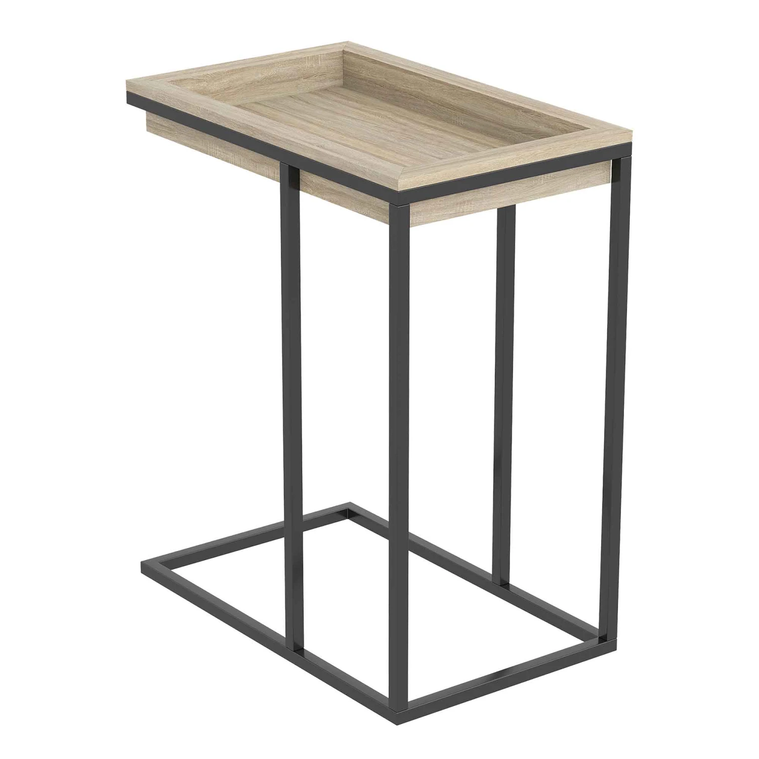 Table D'appoint En Forme De C Avec Plateau Encastré D'aspect Bois Récupéré Et Base En Métal Noir, 20,25" X 12,5" X 24,25" 3 Table D'appoint En Forme De C Avec Plateau Encastré D'aspect Bois Récupéré Et Base En Métal Noir, 20,25" X 12,5" X 24,25"