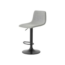 Tabouret Avec Assise En Tissu De Couleur Gris Pâle Et Base En Métal Noir