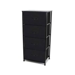 Meuble à 4 tiroirs En Tissu Noir, 17,7" X 11,8" X 37,4"