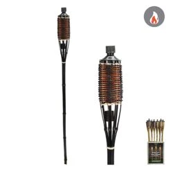 Torche En Bambou De 60", Beige Et Noir