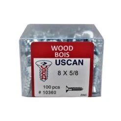 Vis à Bois à Tête Plate Plaquée Zinc, #8 x 5/8" (100 Unités)