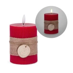 Chandelle Rouge à éclairage à DEL Avec Ruban De Jute Et Rondin De Bois, 4"