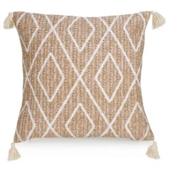 Coussin Naturel Avec Motif De Losanges Blanc, 15" X 15"