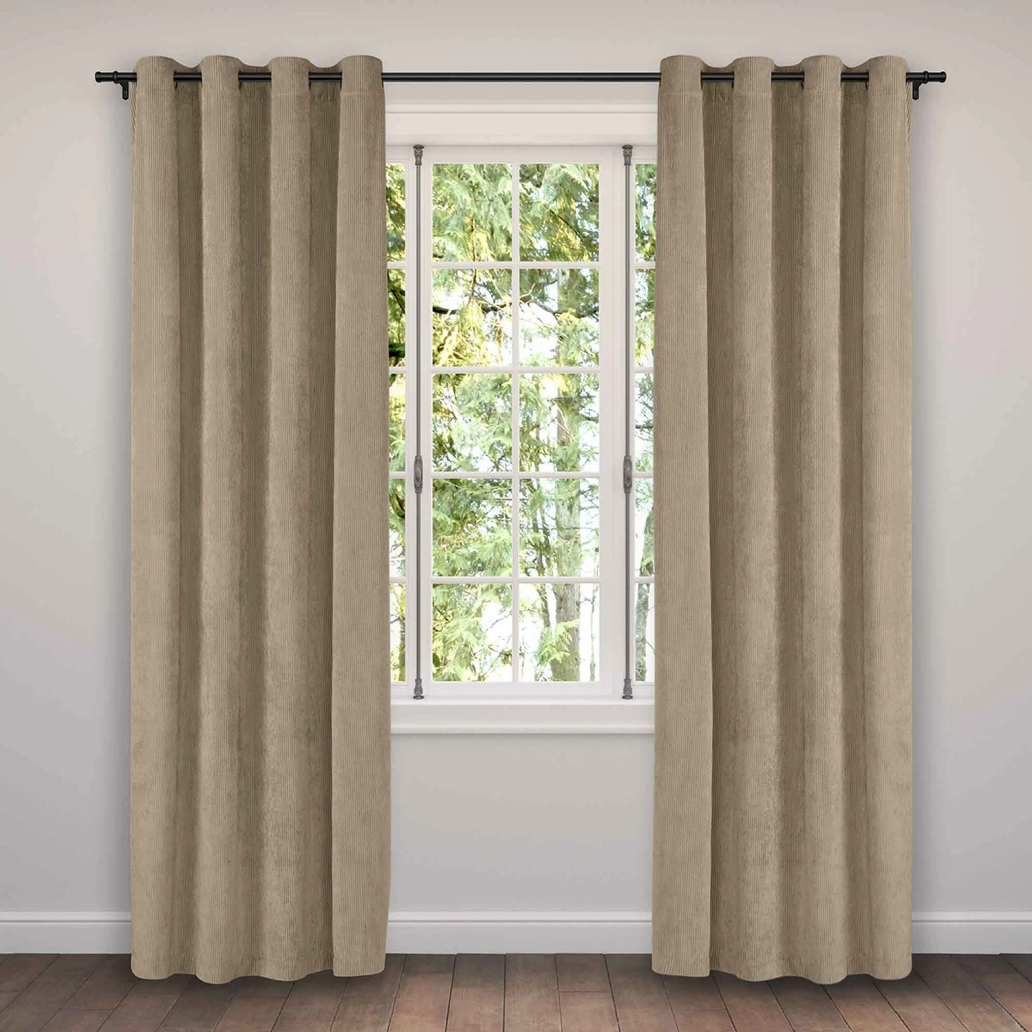 Rideau En Velours Côtelé Taupe, 54'' X 96'' 3 Rideau En Velours Côtelé Taupe, 54'' X 96''