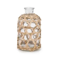 Vase En Verre Avec Tissage Naturel, 3-1/2" X 6"