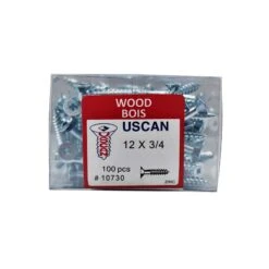 Vis à Bois à Tête Plate Plaquée Zinc, #12 x 3/4" (100 Unités)