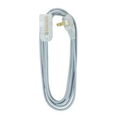 Woods Rallonge électrique à Cordon 16/2 En Tissu De 8' à 3 Prises, Gris