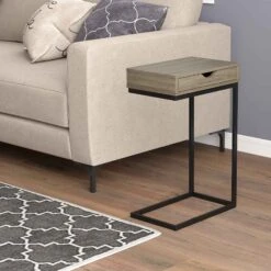 Table D’appoint En Forme De ''C'' Avec 1 tiroir Et Structure En Métal Noir, 10,25" X 15,75" X 24,5"