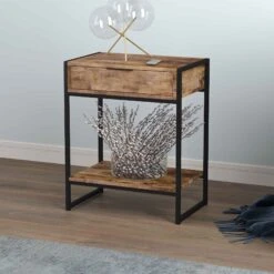 Table D’appoint à 1 tiroir Et 1 étagère En Bois Récupéré, 20" X 11-1/2" X 24"