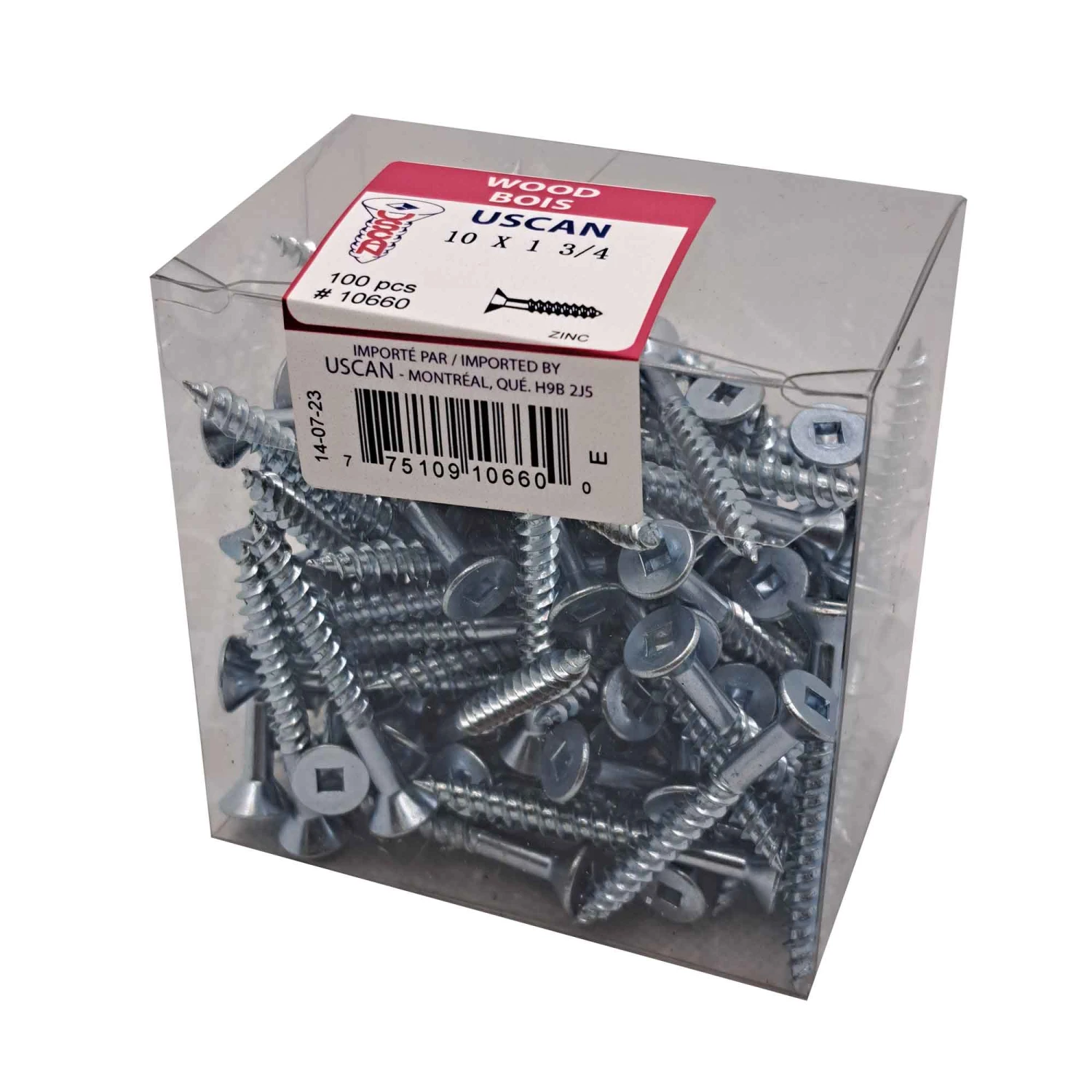 Vis à Bois à Tête Plate Plaquée Zinc, #10 x 1-3/4" (100 Unités) 3 Vis à Bois à Tête Plate Plaquée Zinc, #10 x 1-3/4" (100 Unités)