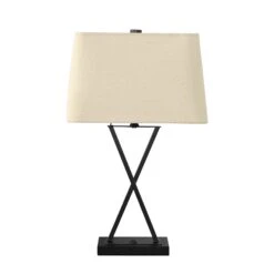 Monarch Specialties Lampe De Table USB En Métal Noir Avec Abat-jour Beige, 25"