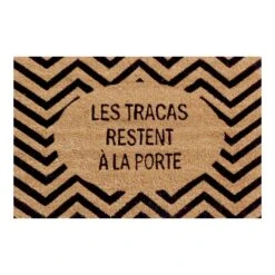 Tapis D’entrée Avec Petit Mémo En Français "LES TRACAS RESTENT À LA PORTE", 40 cm X 60 cm