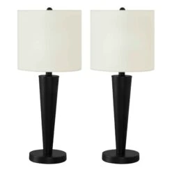 Monarch Specialties Lampe De Table USB En Métal Noir Avec Abat-jour Ivoire, 2 unités