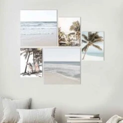 Ensemble De Cadres Avec Paysages De Plage, 5 Pièces