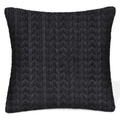 Coussin Tricoté Et Texturé En Fausse Fourrure, 17'' X 17'' (noir)