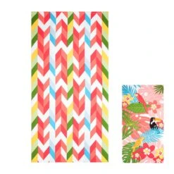 Ensemble De Serviettes De Plage En Microfibre à Séchage Rapide De 54" X 27", Jardin Tropical Et Rayures (2 Pièces)