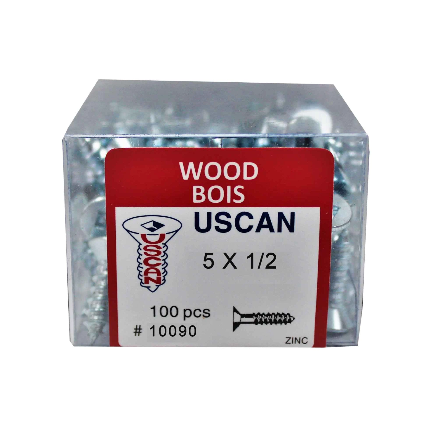 Vis à Bois à Tête Plate Plaquée Zinc, #5 x 1/2" (100 Unités) 3 Vis à Bois à Tête Plate Plaquée Zinc, #5 x 1/2" (100 Unités)